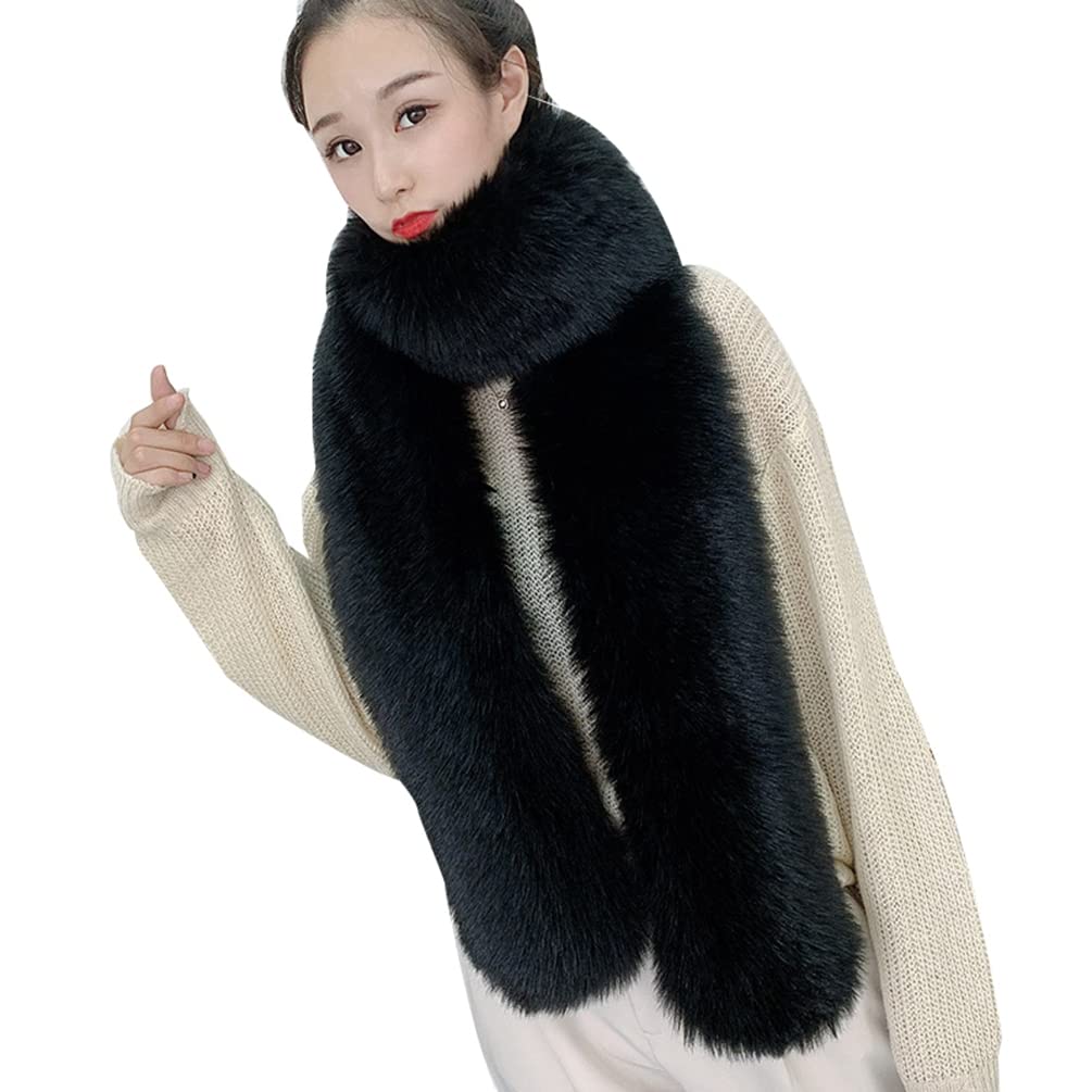 PengGengA Faux Fur Scarf for Women Long Neck Warmer Solid Color Shawl Soft Wrap Cape (Black, One Size)