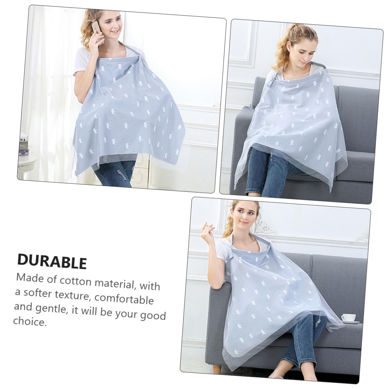 Breathable Cotton Nursing Cover with Mesh Neckline for Outdoor Nursing Multi-use Breastfeeding Towel and Stroller Wind Sun Shield Lightweight Cloak for Moms