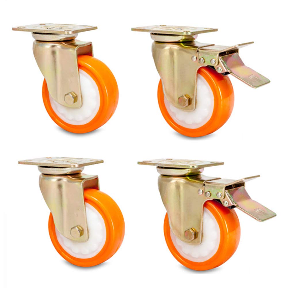 3 pouces / 100 mm / 5 '' Industriel roues pivotantes 1000kg PU ruote girevoli avec frein silencieux étanche à la poussière roulettes universelles pour meubles usine Table de travail hôpital 4 pcs