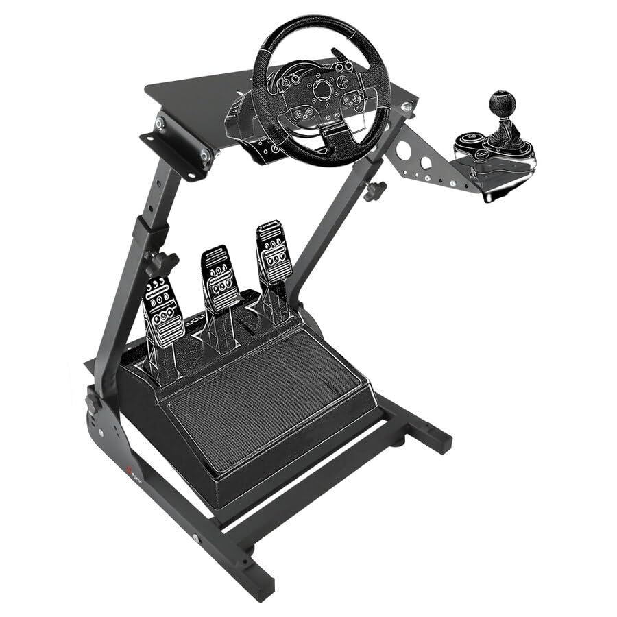 D-GEAR Drive Like A Pro - Supporto Volante da Corsa Pieghevole e Universale per Sim Racing | Struttura Regolabile in Acciaio Antiruggine | Design Salvaspazio con Piedini Antiscivolo 72~83cm