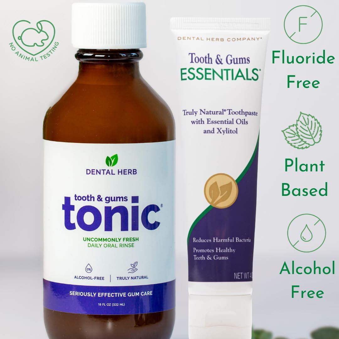 Healthy Gums Starter Kit – Tooth & Gums Tonic (18 oz) + Essentials Toothpaste | Fluoride-Free, Alcohol-Free, Vegan, Plant-Powered Oral Care by Dental Herb Company
