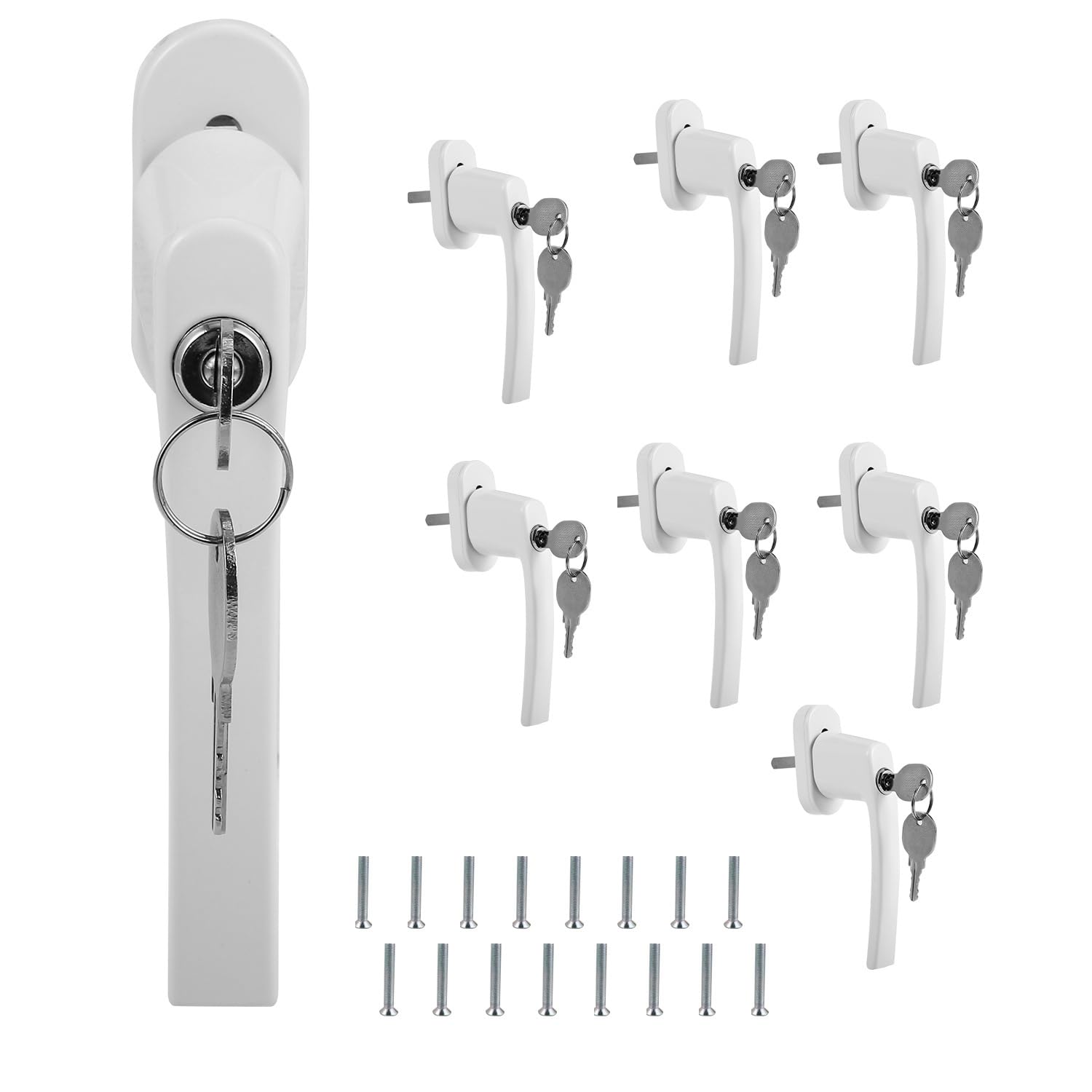 Fenstergriff Abschließbar 8er Set – Aluminium Fenstergriffe mit 16 Schlüsseln, Kindersicherung & Einbruchschutz, Robuste Abschließbare Fenstergriffe in Weiß