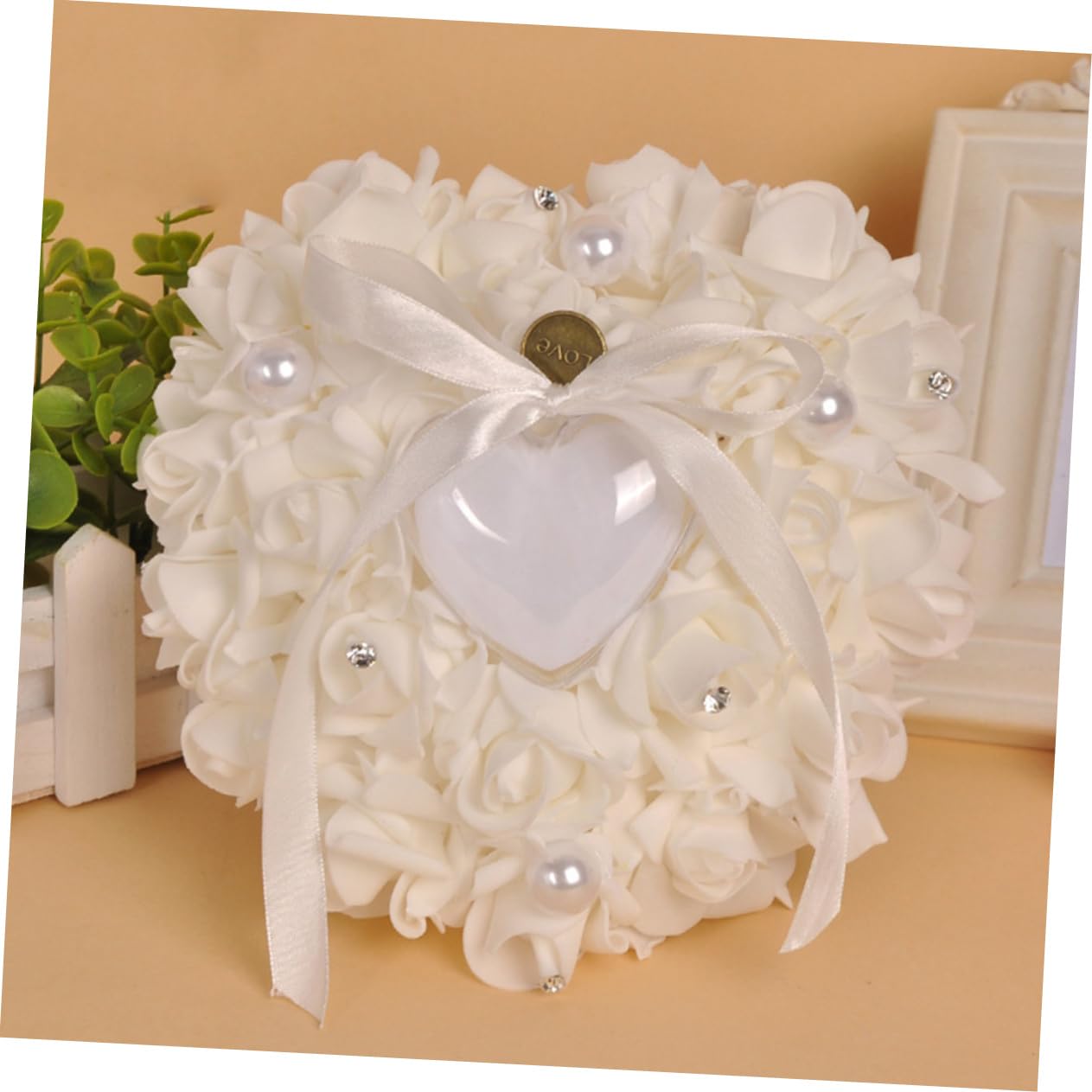 Ciieeo Cuscino A Forma Di Cuore 3 Pezzi Rotondo Bianco Decorazione Per Matrimonio Cuscino Per Cerimonia Nuziale