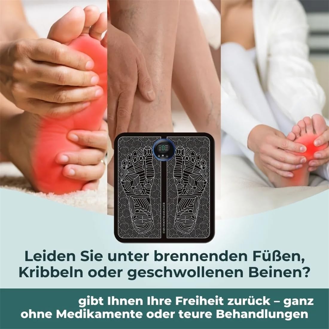 Elektrisches Fußmassagegerät – NMES-Technologie für schnelle Schmerzlinderung in 15 Min | 8 Programme & 19 Intensitätsstufen | Zuhause & nach Sport | Für müde, geschwollene Beine & Neuropathie