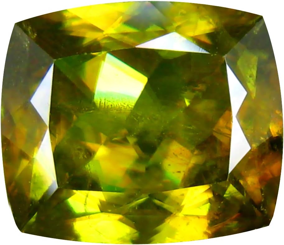 Deluxe Gems 4.93 ct PGTL Certified AAA+ Grade Cushion Cut (11 x 10 mm) Un-Heated Greenish Yellow Sphene Loose Gemstone