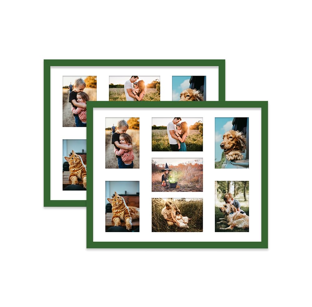 Green Multi Photo Frame - Holds 7 x 6x4 Pictures, Family Collage Picture Frame for Wall Display, 20x16 Frame size, Set of 2