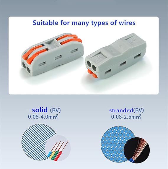Conductor Compact Connectors Lever Wire Nut Wire Connectors for 2 Circuit Inline Splices 28-12 AWG SPL-2 6PCS