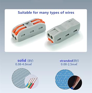 Conductor Compact Connectors Lever Wire Nut Wire Connectors for 2 Circuit Inline Splices 28-12 AWG SPL-2 6PCS