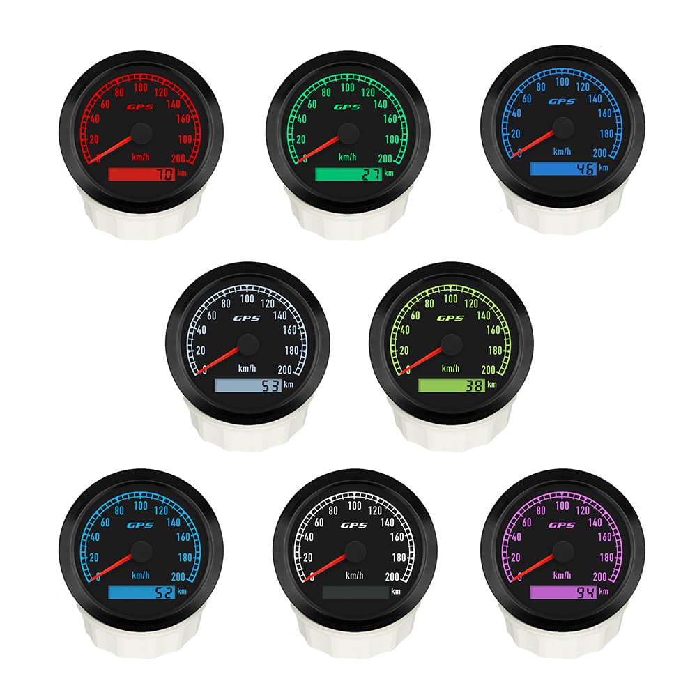 ELING Compteur de vitesse GPS 80 mm - Affichage de la vitesse 0-200 km/h avec compteur kilométrique total et rétroéclairage 7 couleurs pour voiture et moto (12 V/24 V)
