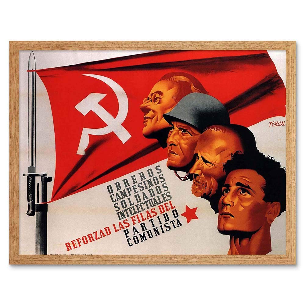Wee Blue Coo Soviet Spanish Civil War Communist Party Hammer Sickle Spain Art Print Framed Poster Wall Decor 12X16 Inch
