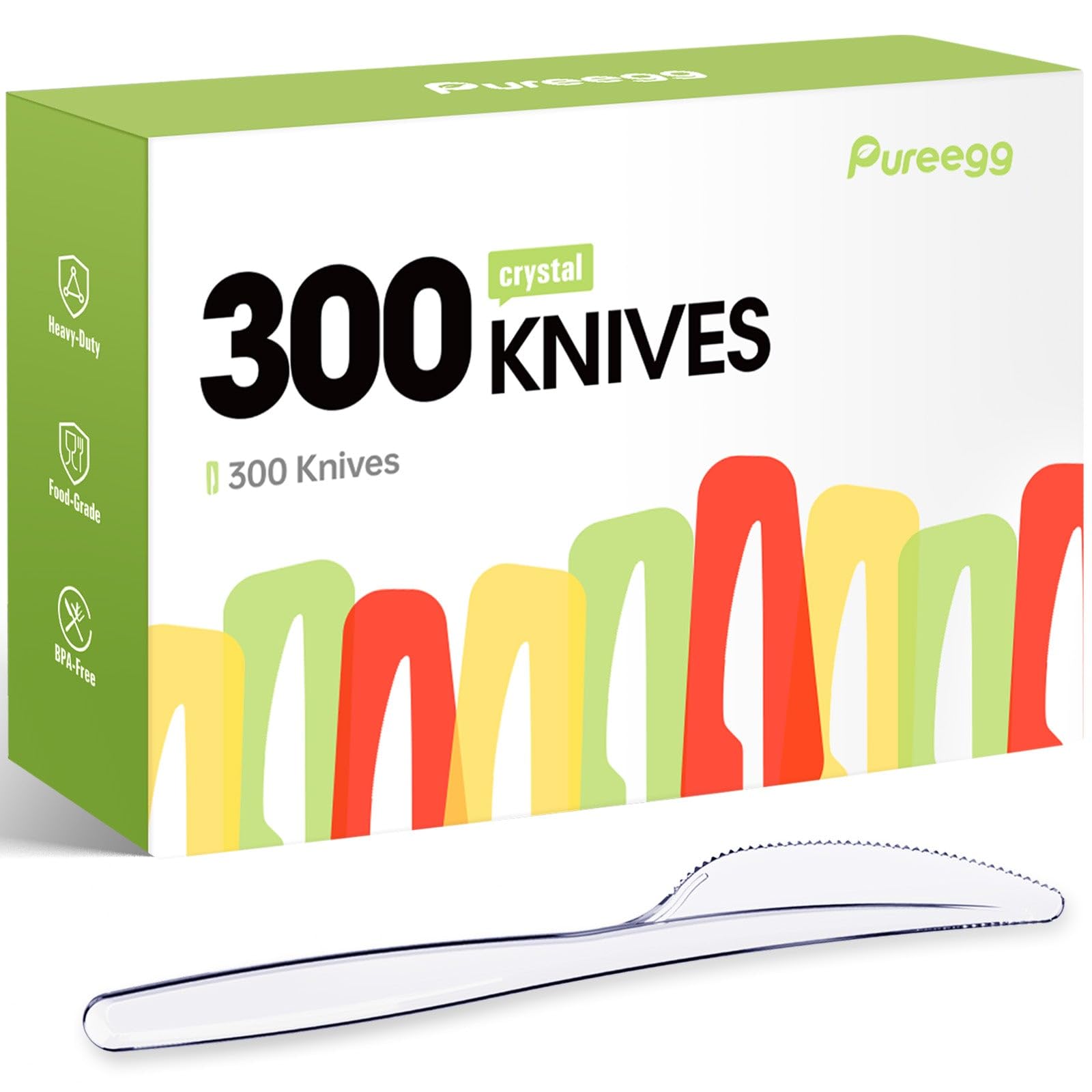 Photo 1 of Plastic Knives - 300 Packs, Premium 7" Disposable Plastic Knife, Heat-Resistant & BPA-Free Plastic Knives Heavy Duty, Party Supplies, Durable Clear Plastic Knives for Everyday Use & Plastic Forks - 90 Packs, Premium 7" Disposable Forks, Heat-Resistant & B