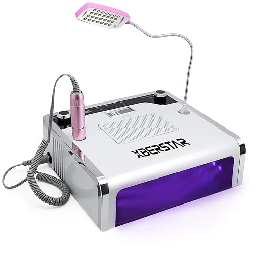 XBERSTAR Colector de polvo de uñas, 54 LED 108 W, 4 en 1, ventilador eléctrico de succión para uñas de gel acrílico, kit de lima de uñas, kit