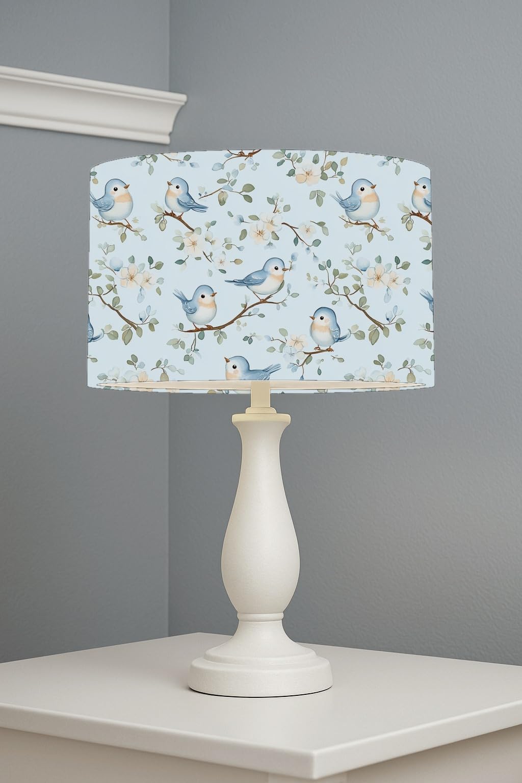 Bluebird Blossom Serenade lightshade – 30 x 21cm Table Drum Shade | A194A6