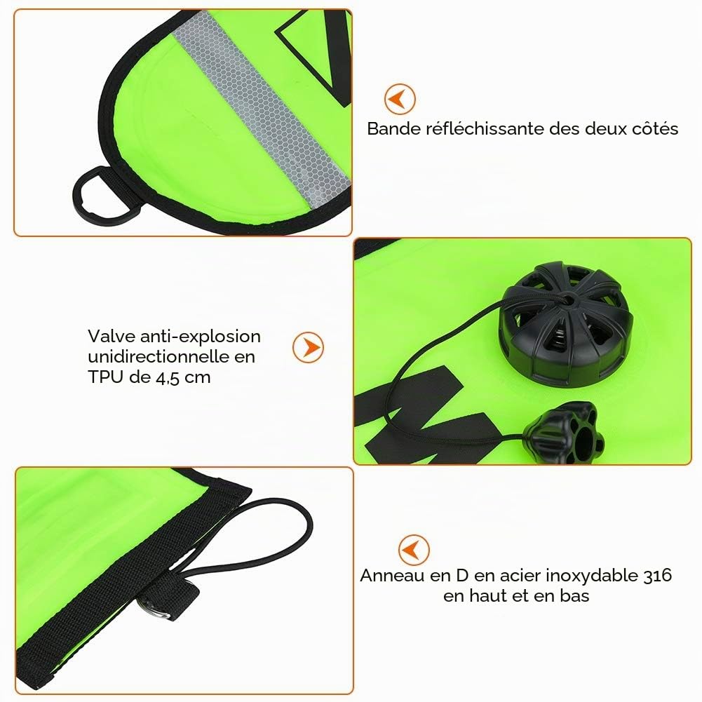 Tbest dsmb, Marqueur de de plongée de 5 pi avec Haute visibilité Bande réfléchissante Gonflable plongée SMB marqueur bouée Accessoire de sécurité de plongée