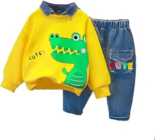 Bold N Elegant Baby Boys Denim Solid Happy Face Smile Print Full Sleeve Collar T-Shirt and Pant Party Clothing Set Price In India