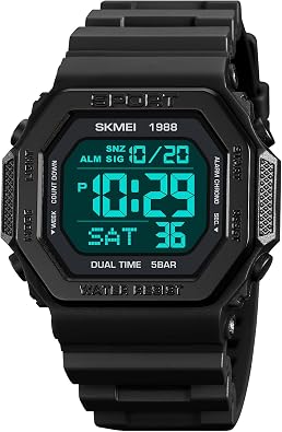 SKMEI Watches for Men,Military Classic Square Digital Womens Watches with 50M Waterproof Led Light Alarm Chronograph Date Week Stopwatch Unisex Wrist Watch