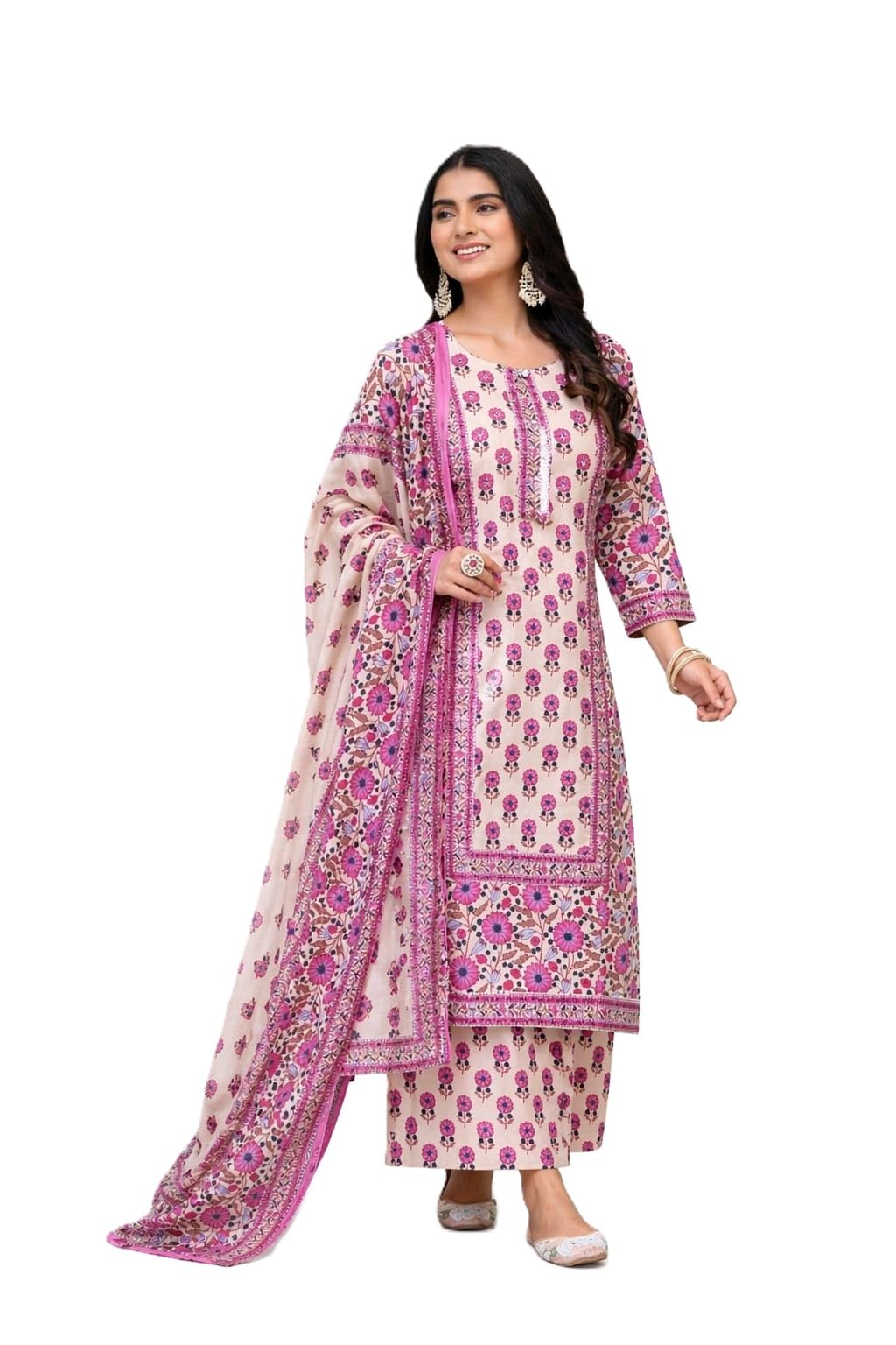 Women's Pure Cotton 3 Piece Suit Set (Pink)-picture-21