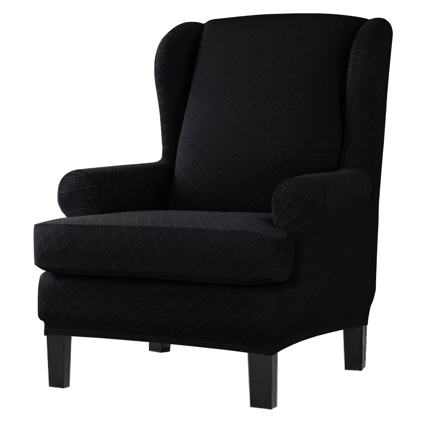 Stretch Sessel-Überwürfe Sesselschoner Sesselauflage 2 teiliger moderner Ohrensessel Überzug weicher Ohrensessel Sofabezug für Wohnzimmer und Schlafzimmer waschbar schwarz Einheitsgröße