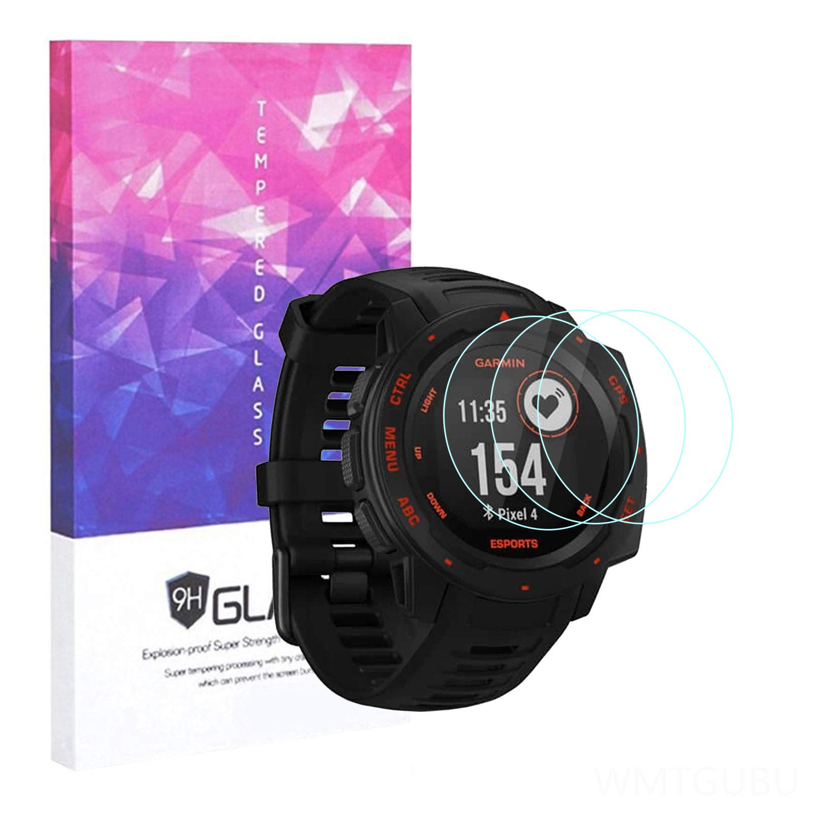 WMTGUBU Compatible with Garmin Instinct Esports Edition Screen Protector, Tempered Glass 9H HD Scratch Resistant Screen Protector for Garmin Instinct Esports Edition Smart Watch (3 Pack)