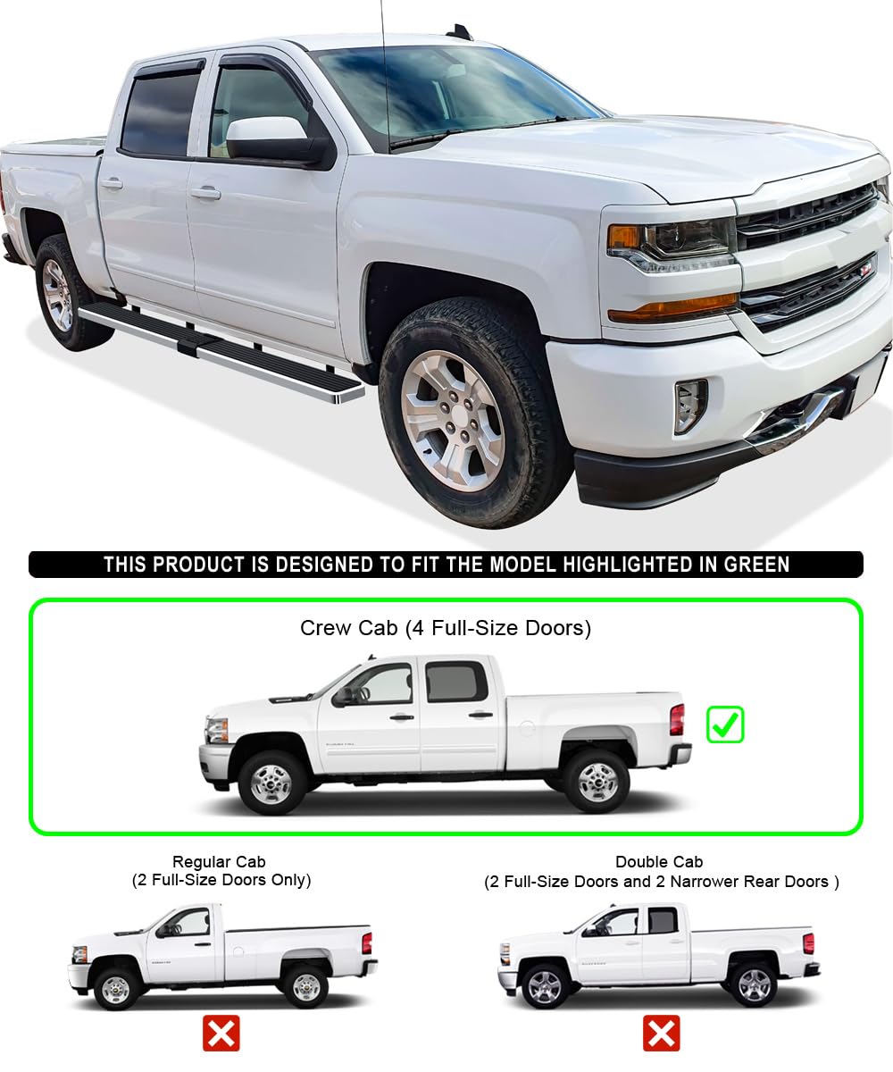 APS 6in Wheel-to-Wheel 304 Stainless Steel Side Bars Compatible with Silverado Sierra Crew Cab 5.5ft Bed 07-18
