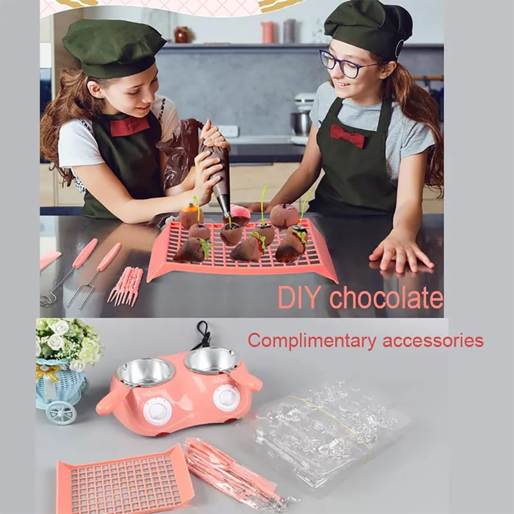 TsoLay Fondoir à Chocolat, Mini Kit de Fondue Électrique avec Double Pot de Fusion, Capacité 500 G, Contrôle de Température Indépendant et Commutation 45 ℃/70 ℃, pour Chocolat au Lait