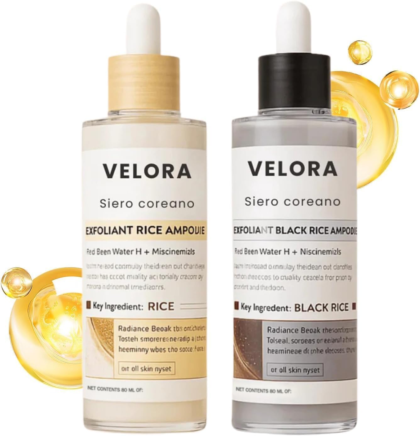 Velora Siero Coreano Esfoliante al Riso, 2026 Estratto Naturale, Ridurre i Pori e Idratare Profondamente per Tutti i Tipi di Pelle, 80ml*2 Pack