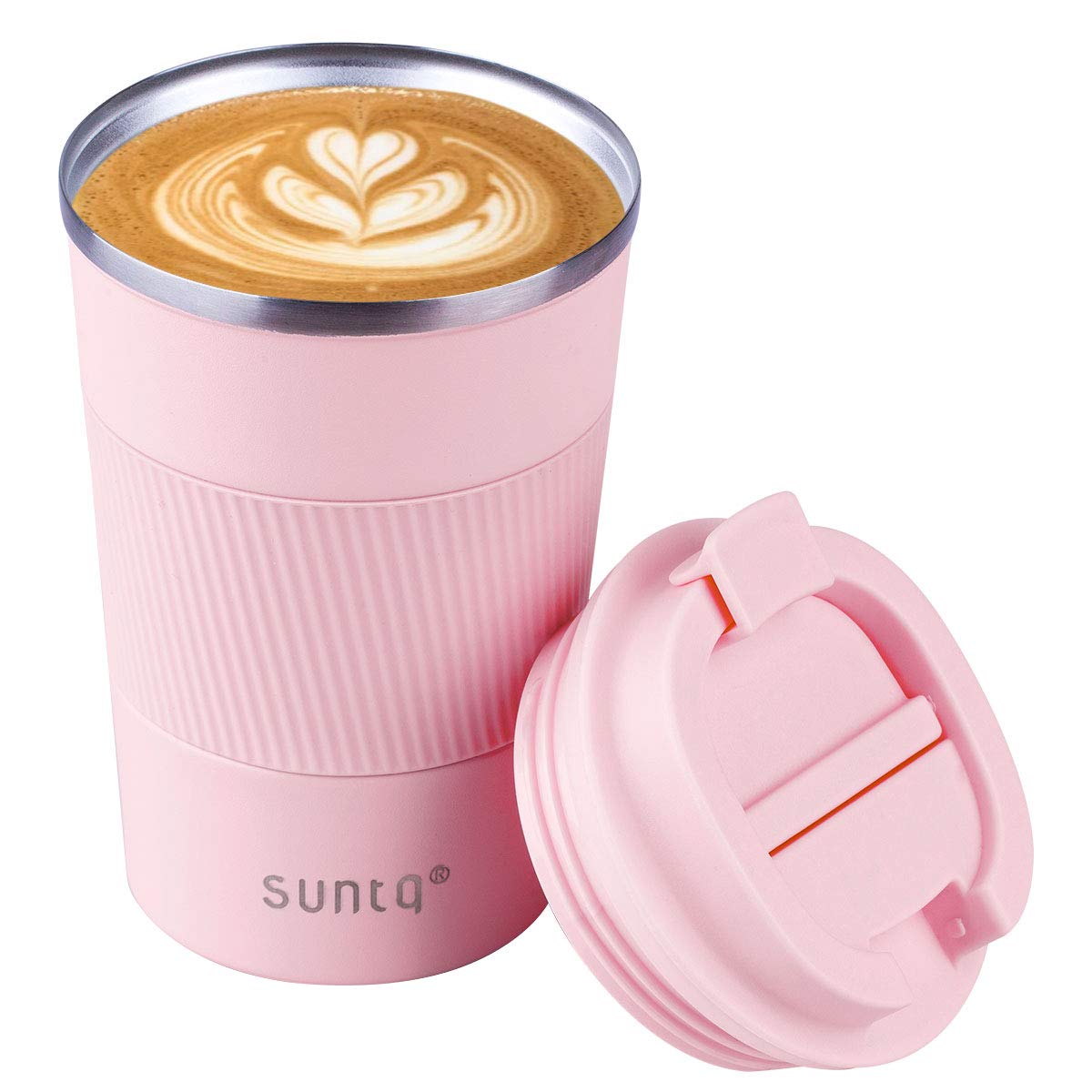 Reusable Coffee Cups Travel - Coffee Travel Mug with Leakproof Lid - Thermal Mug Insulated Cup - Stainless Steel Travel Cup with Rubber Grip - for Hot and Cold Drinks, 13oz/380ml, Pink
