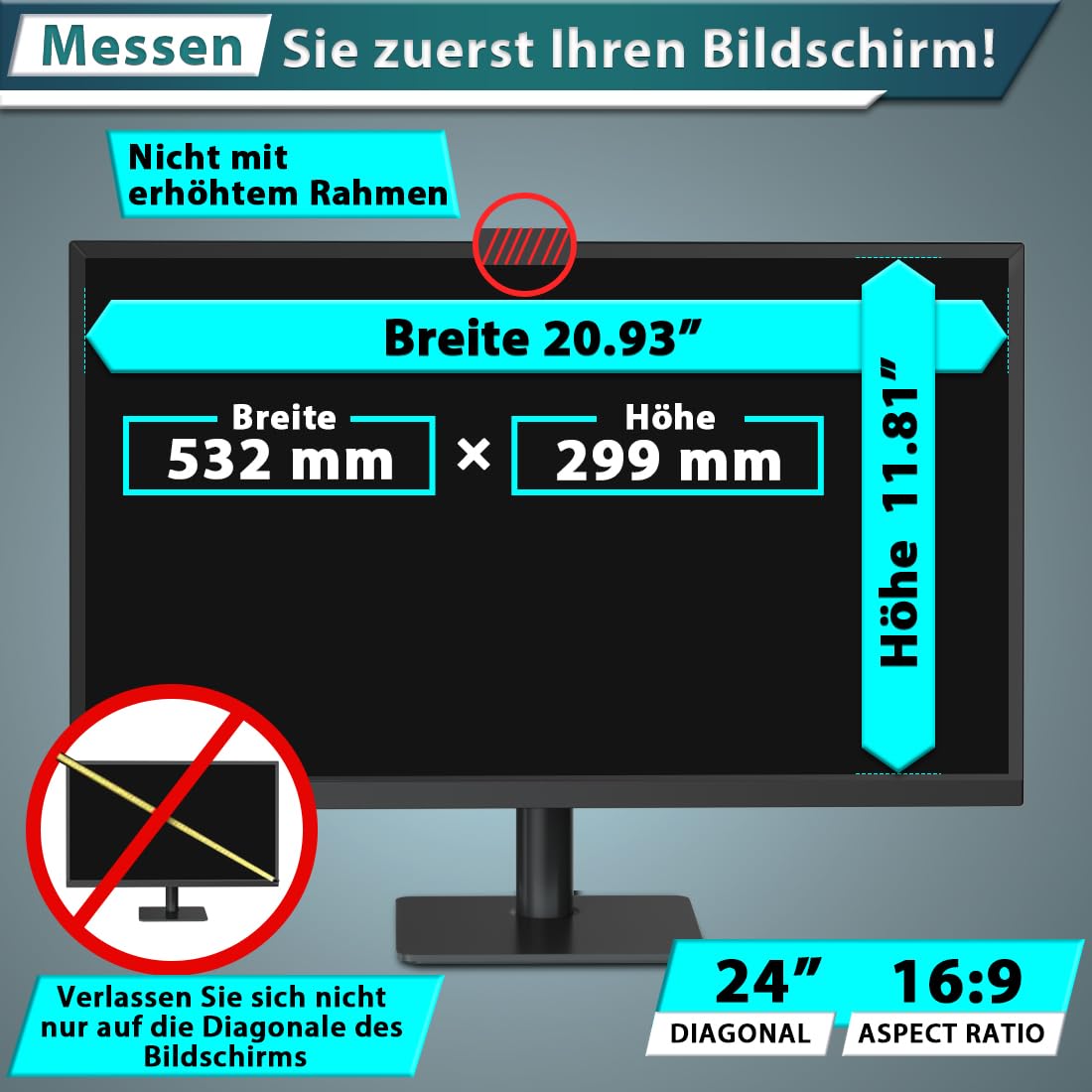 STARY 2 Stück Blickschutzfilter 24 Zoll 16:9 Bildschirmschutz - Anti-Blaulicht, Anti-Glare, abnehmbare Sichtschutzfolie für 24" Monitor, Kompatibel mit HP, ASUS, Dell, Acer/Lenovo