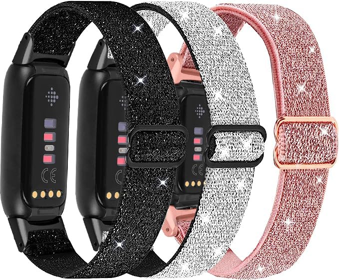 3 Pack Nylon Bands Compatible with Fitbit Luxe, Elastic Watch Band Soft Replacement Wristband for Women,Slim Stretchy Band Bracelet Strap Accessories for Luxe Fitness and Wellness Tracker