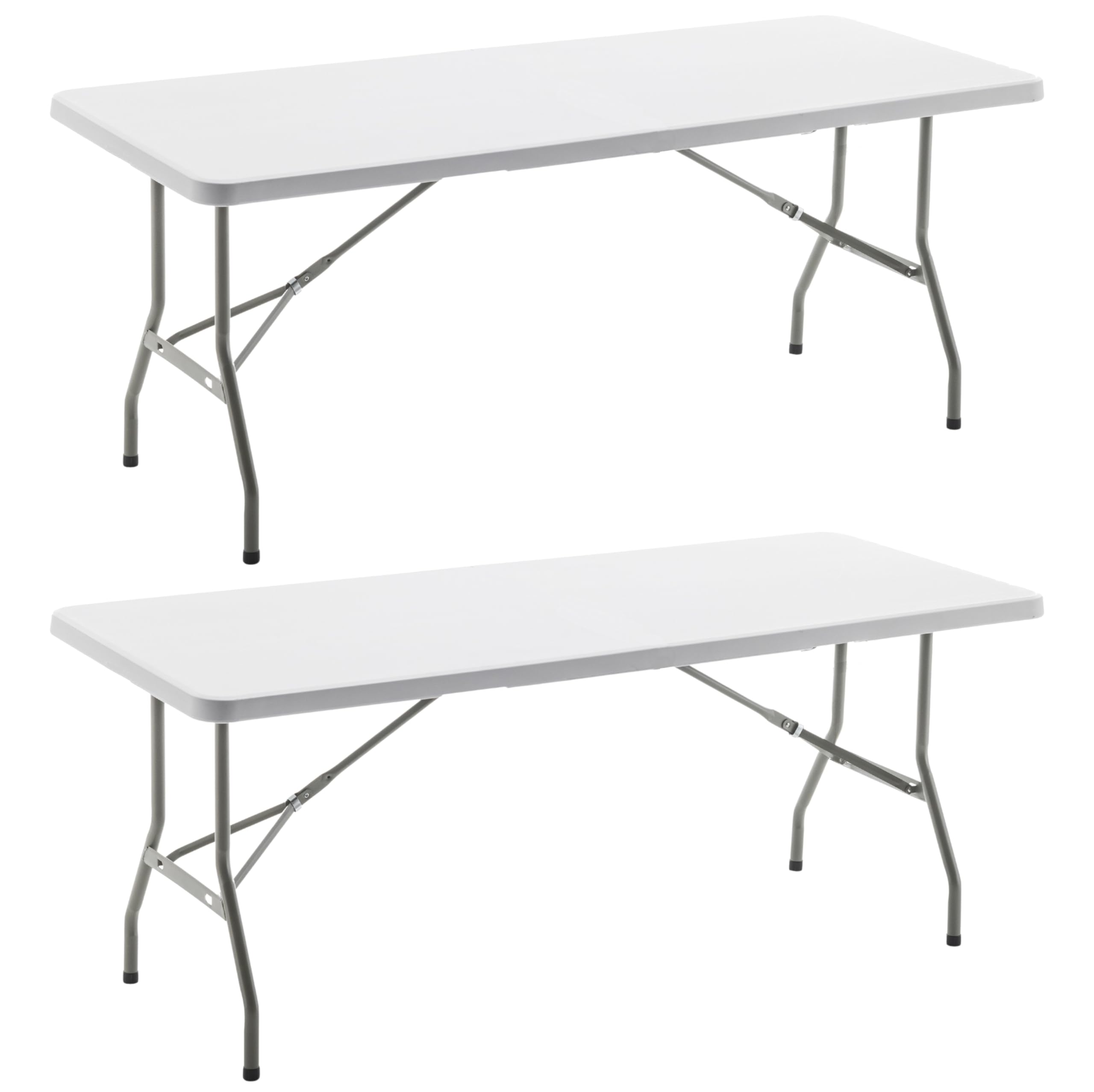 BTEXPERT Set of 2, Event Folding Utility Table 6 Foot 72"x 29.5" Heavy Duty Portable Indoor Outdoor Picnic Camping Office Home Party Wedding Tailgating White