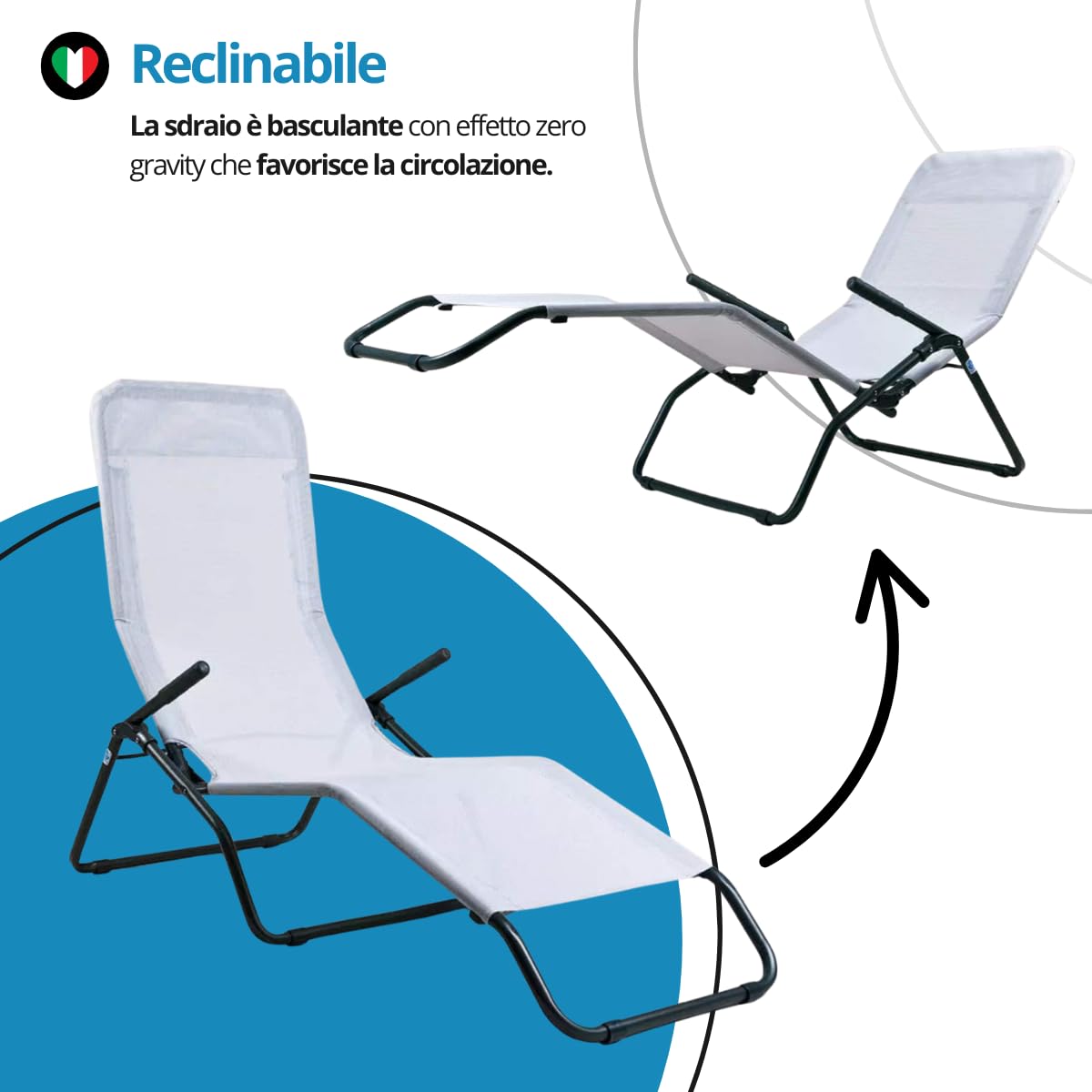 Tomaino -Lettino Reclinabile Da giardino, Migliora Circolazione Del Sangue - Sdraio Basculante Prendi Sole Per Esterno Terrazzo Relax Piscina (grigio)