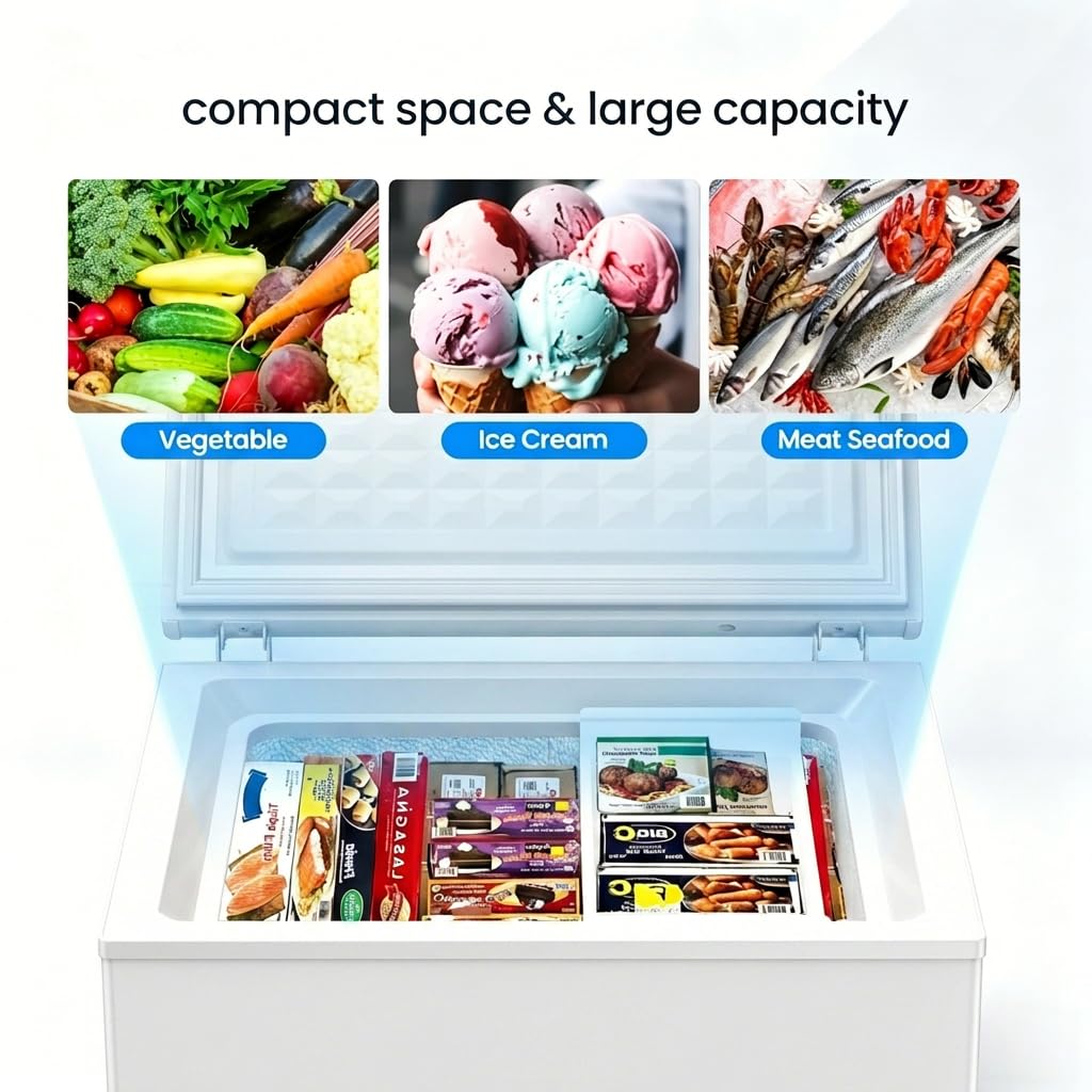 Casanta 3.5 Cu.Ft Chest Freezer, Compact Deep Freezer With 2 Removable Baskets, Convertible Refrigerator & Freezer (-0.4℉ To 50℉), Energy Saving Freestanding Freezer For Garage, Home, Arctic White on Fridge.com - View 4