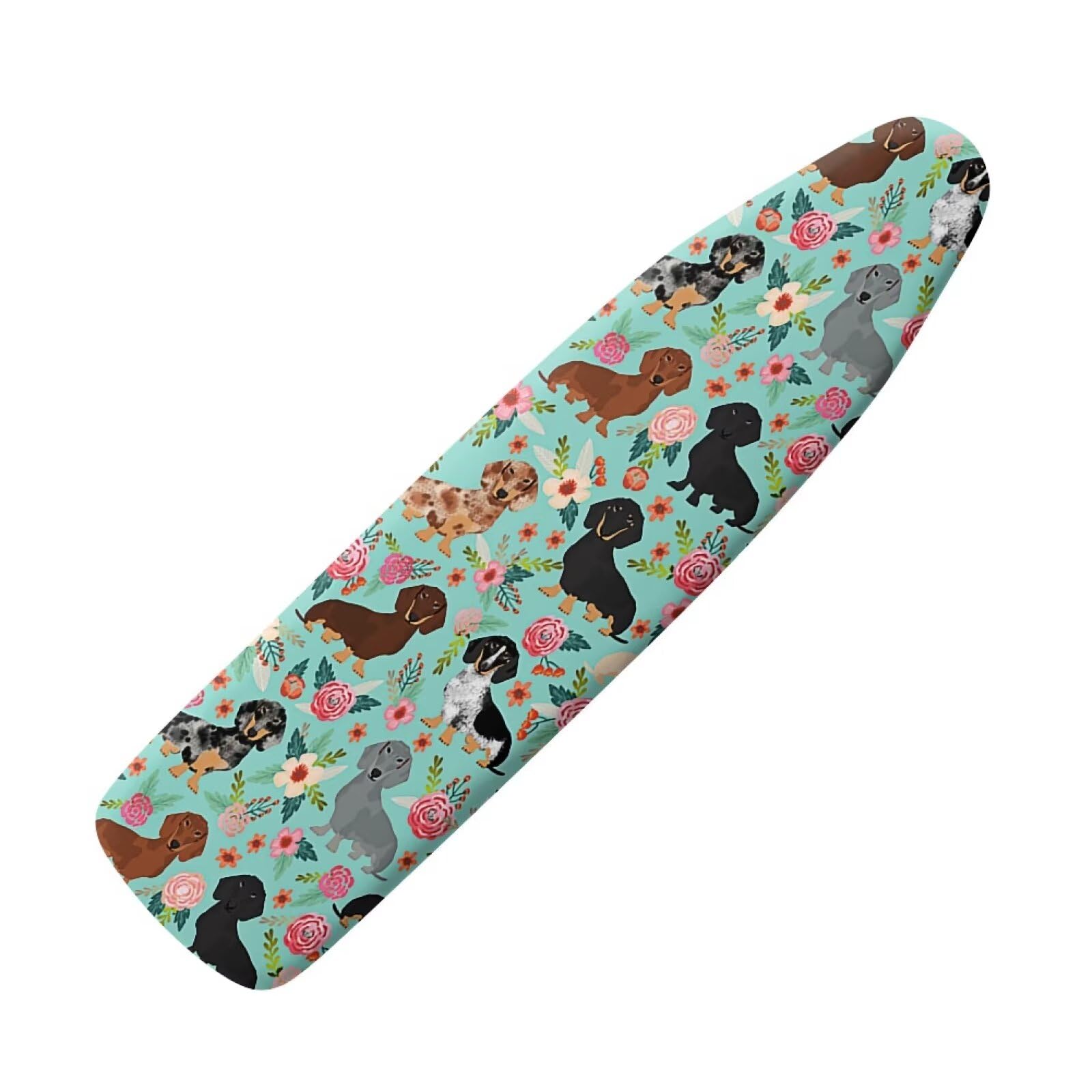 NETILGEN Iron Board Cover with Elastic Edges and Bottom Hook and Loop Protective Covers Resists Scorching Fits Boards up to 122 x 40cm, Dachshund Dog Floral โ image 1