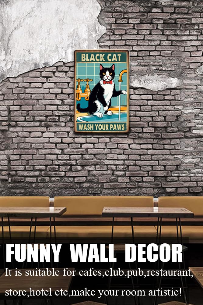 Amazon.co.jp: Black Cat & Sink Co. Wash Your Paws レトロ アルミ 