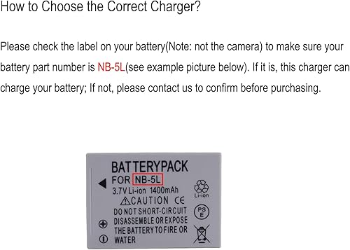Miniatura 2 de Cargador de batería NB-5L para Canon Digital IXUS 800 es, 850 is, 860 is, 870 is, 90 is, 900 Ti, 950 is, 960 is, 970 is, 980 is, 990 is