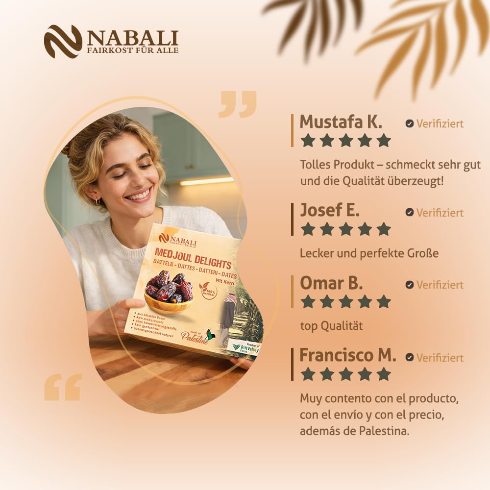 NABALI FAIRKOST Jumbo Medjool - Medjoul Datteln Delight Premium Qualität I 100% natürlich aromatisch frisch & vegan I Medjool Datteln ohne Konservierungsstoffe honigsüß & karamellig (5kg (1er Pack))