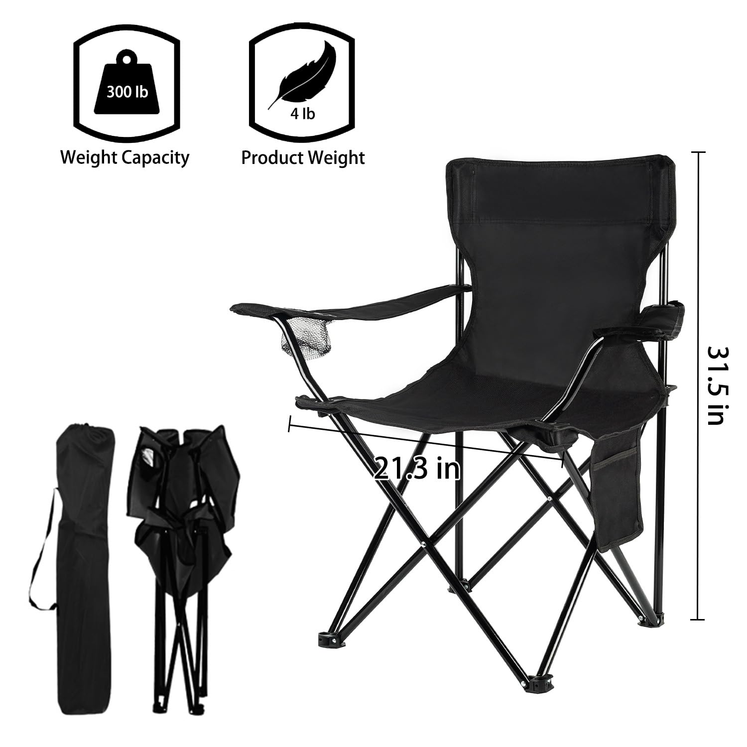 Damei century 4PCS Folding Camping Chairs-Lightweight, Installation-Free, Portable Chair for Beach, Lawn, Outdoor Sports,Black