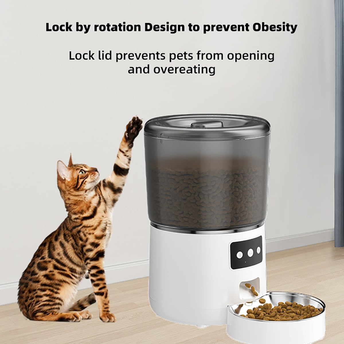 Dispenser Temporizzato Per Cibo Per Cani E Gatti Da 4 Litri Con Design Con Pendenza Ripida Di 45°, Doppia Alimentazione E Mangiatoia Per Gatti WiFi, Controllo APP, Buona Tenuta Per Cani E Gatti