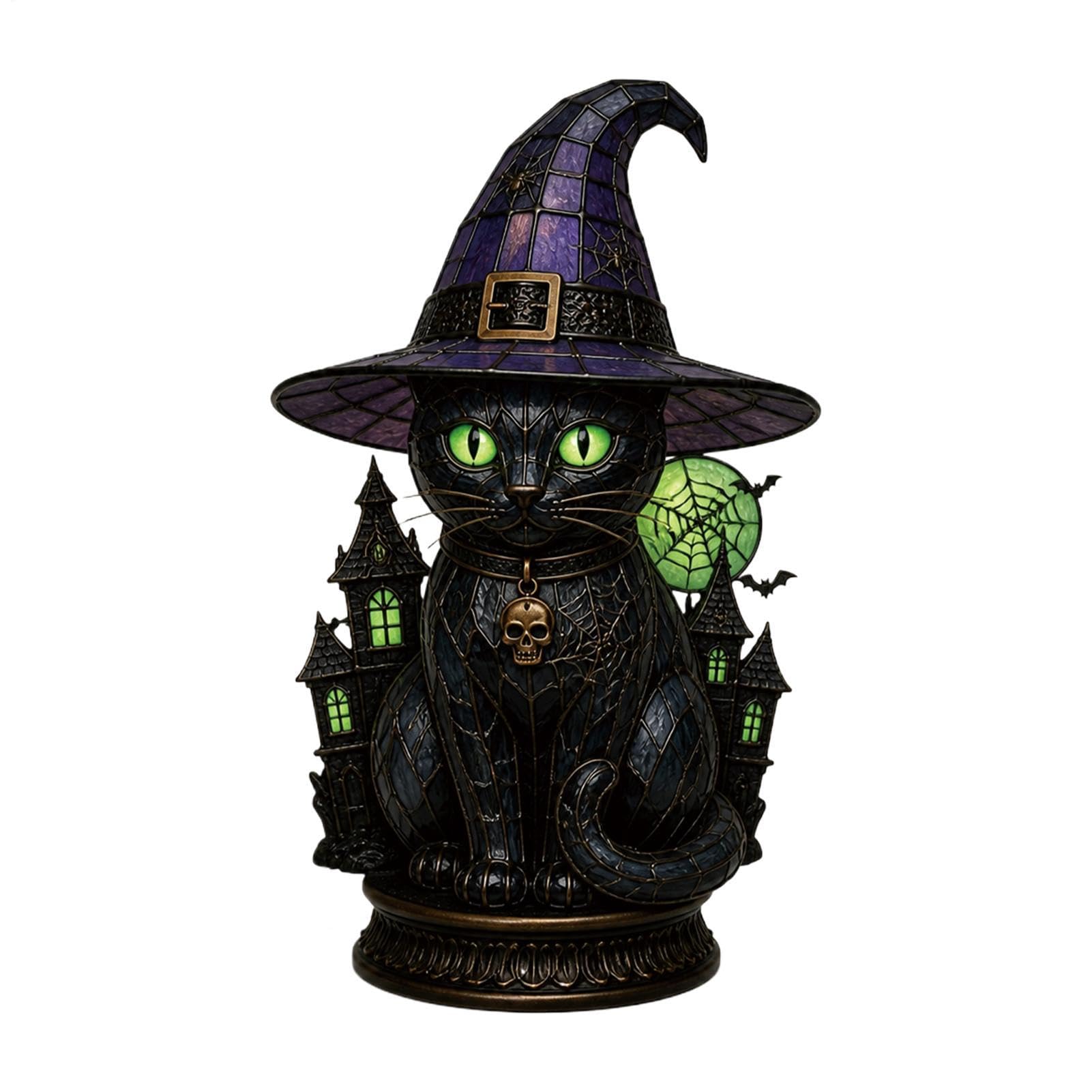 Stained Glass Witch Hat Lamp, USB Powered Gothic Figurine Night Lamp