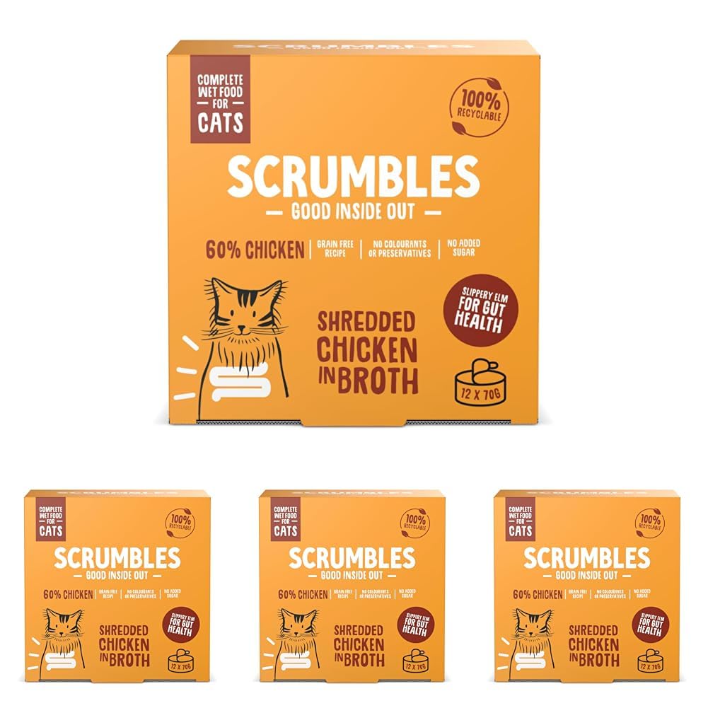 Scrumbles Natural Wet Cat Food, Shredded Chicken in Broth 12x 70g — view 13