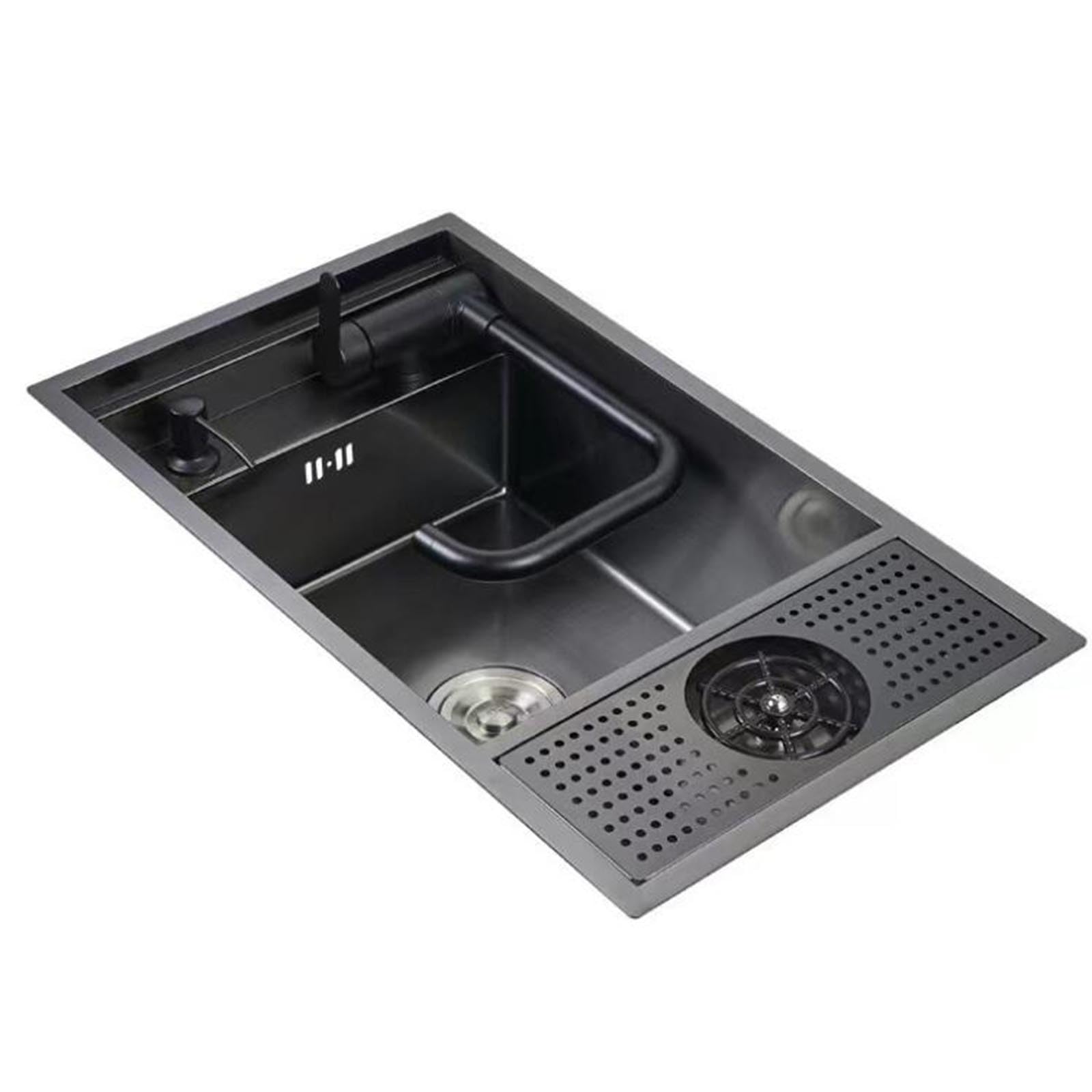 Fregadero de Cocina Compacto de Acero Inoxidable con Grifo Plegable y lavavasos. Diseño Que Ahorra Espacio para Apartamentos, cafeterías, restaurantes y Bares (60x40x23 cm).