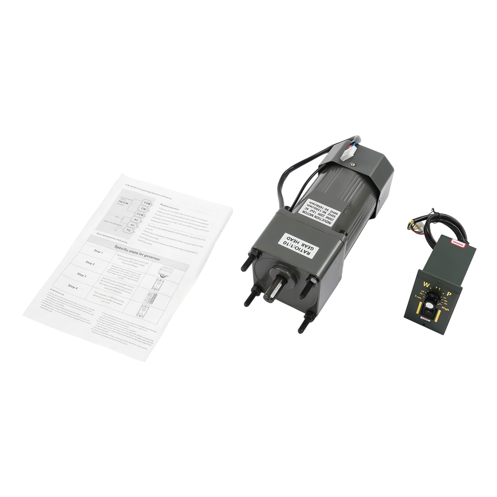Motor de engranaje de 220 V, 10 K 250 W, motor de engranaje helicoidal con reductor y regulador de velocidad, 135 rpm, velocidad ajustable, 60 dB y 40 uF, motor eléctrico para máquinas de cría de