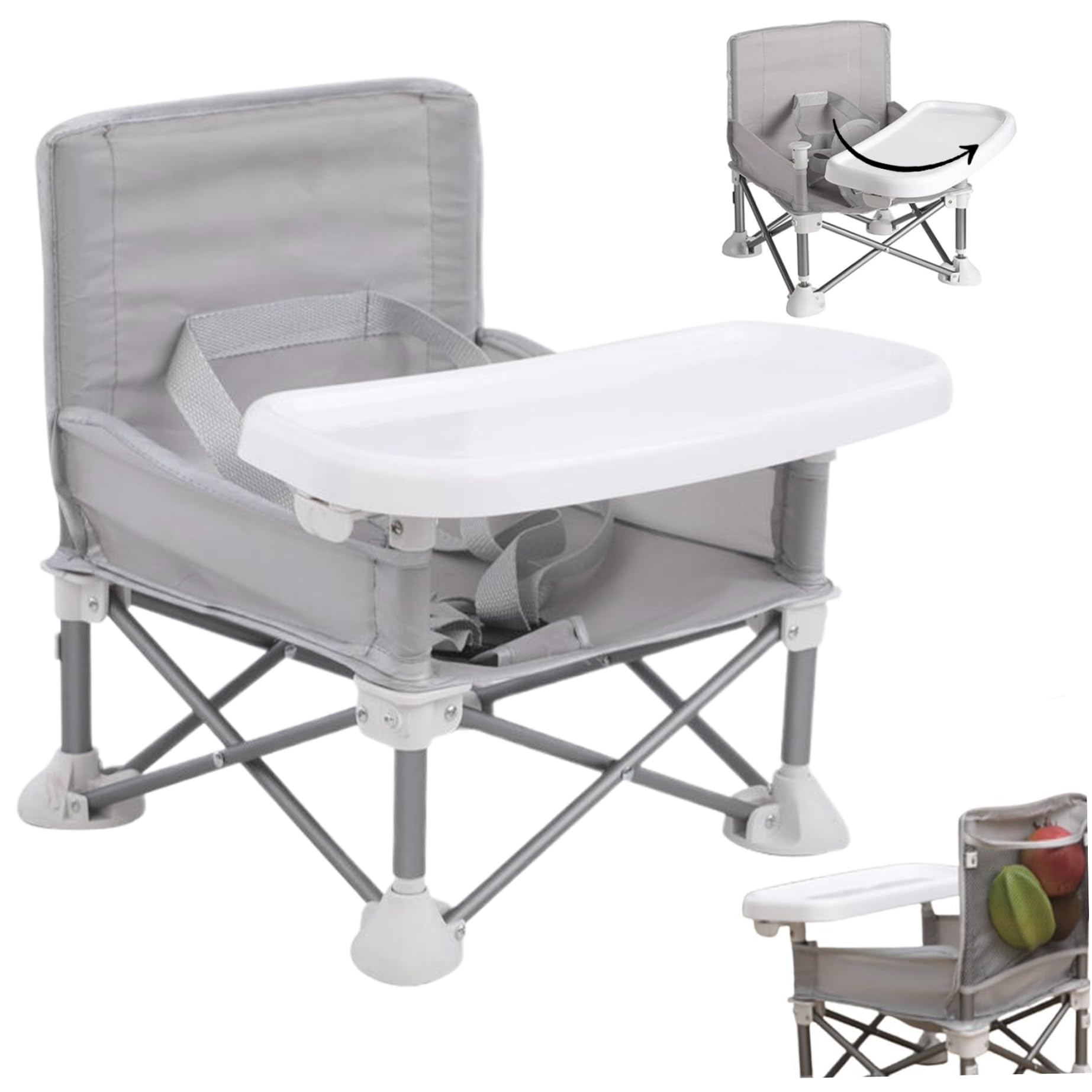 VBM Travel Booster Seat with Tray for Baby, Dining Table, Camping, Beach, Grandma’s | Folding Portable Tip-Free Design Straps to Kitchen Chairs | Tip-Free Design Straps to Kitchen Chairs Booster Chair