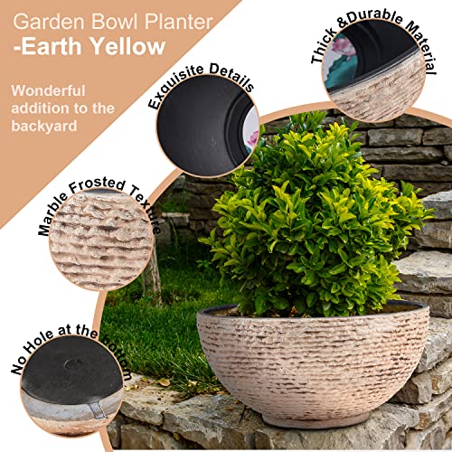 Image of Sungmor Hydroponic Planter Large Garden Bowl Micro Landscape Succulent Pot - 15.6 inch Diameter 0.5 inch Thickened Big Water Lily Container - Resin Marble Texture Functional Mini Fish Pond Fountain Bird Bath