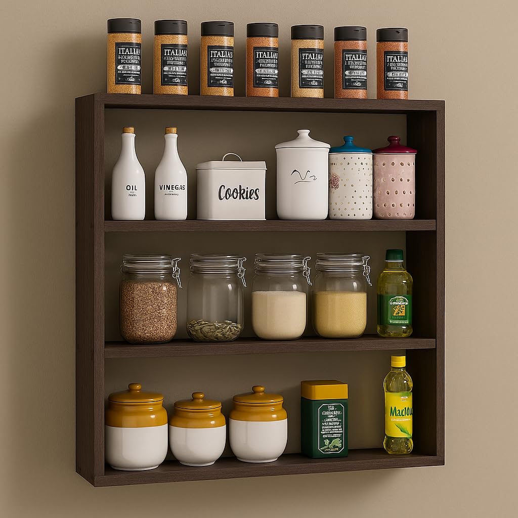 Wall-Mounted Wooden Kitchen Storage Cabinet | Kitchen Wall Shelf Rack for Spice & Utensil Organizer