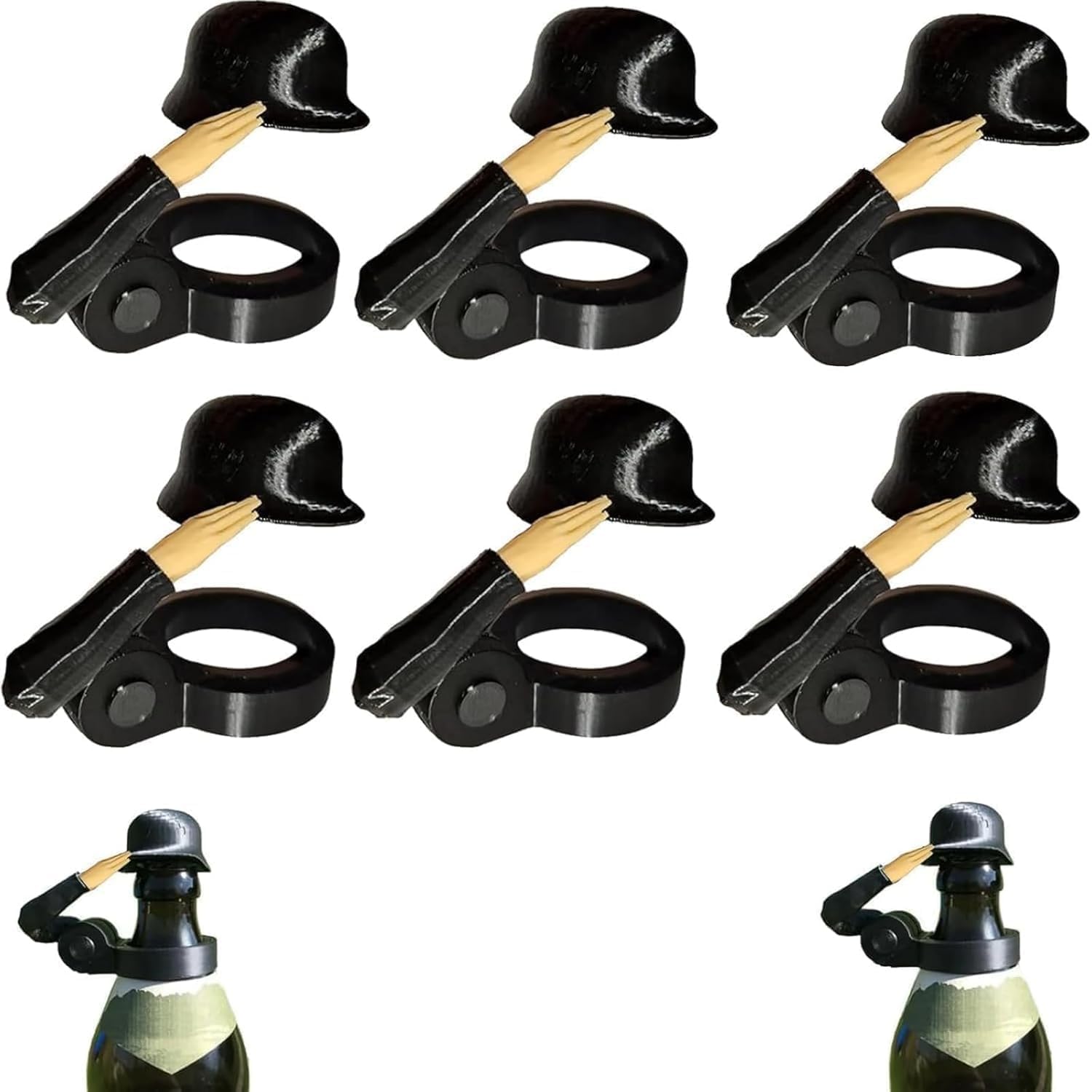 Soldat Salute Bier Bierflaschen Helm Bierflaschen Helm Mit Soldatengruß Bierflaschenverschluss Staubdicht Flaschenverschluss für Party Grillparty Bar (Schwarz*6)