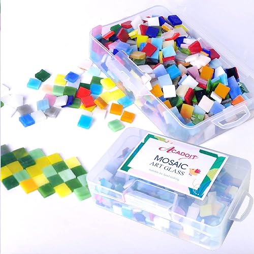 Miniatura 3 de Azulejos de mosaico de colores surtidos 500g1.1lb, piezas de mosaico de vidrio transparente manchado con caja organizadora para manualidades,