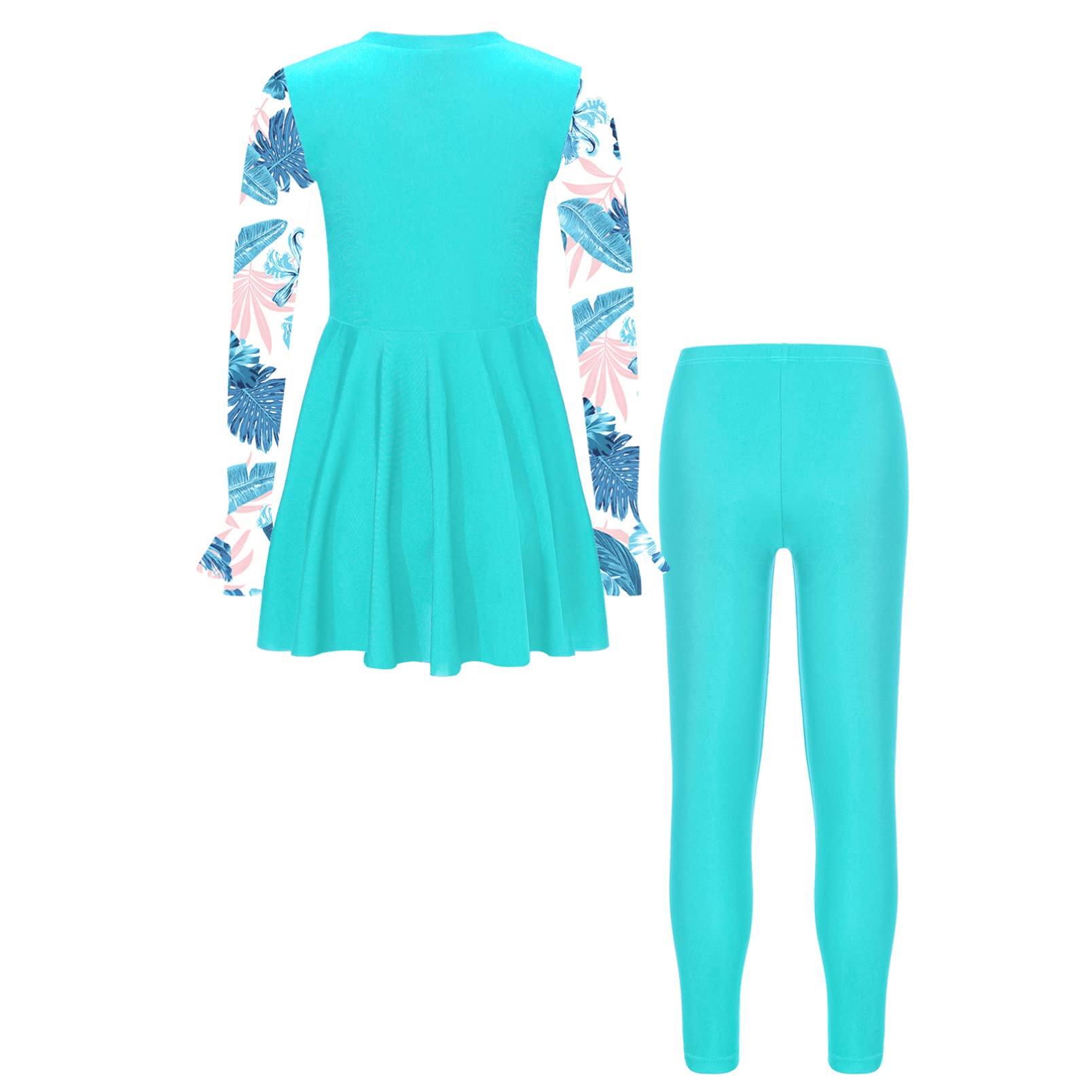 dPois Maillot de Bain Musulman Fille Enfant 2 Pieces Anti-UV Jupe de Bain Ensemble Tankini Burkini Manches Longues Combinaison de Piscine Plage Été Vacances