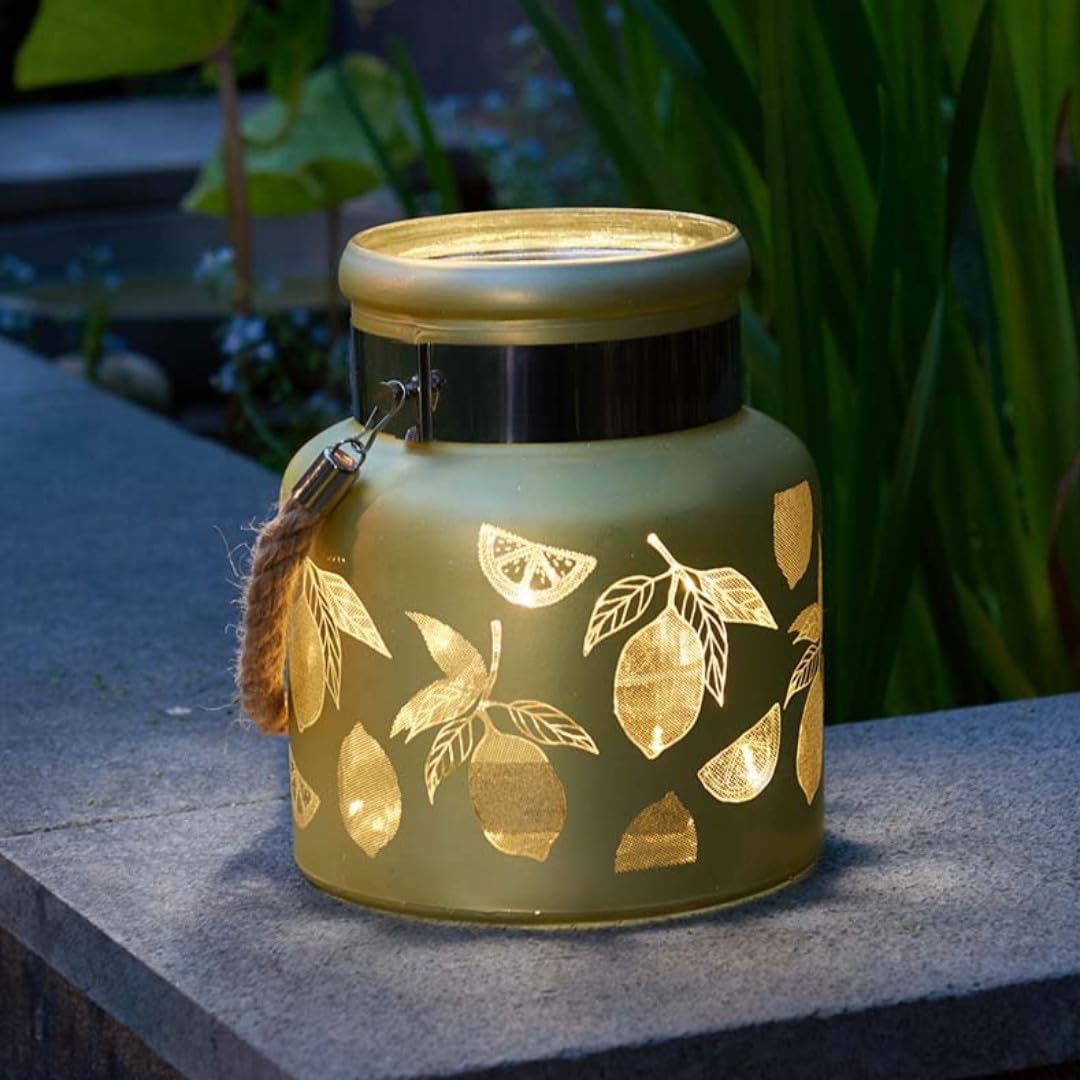 Garden Mile Women's Yellow Hanging Tealight Holders - 20Cm Lemon Print Glass Candle Holders For Indoor & Outdoor - Garden Candles Holder For Citronella Candle, Hanging Decor, Outdoor Party Decor & Table Decorations