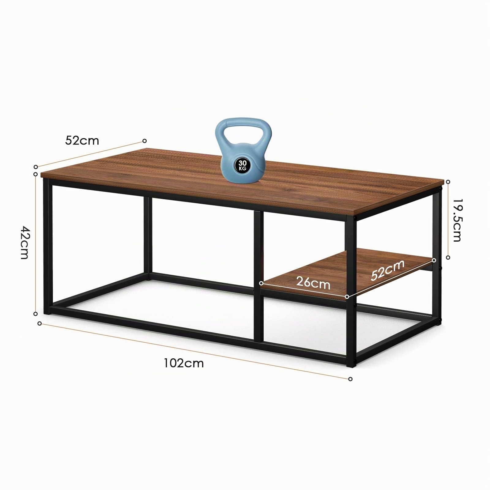 VOWNER Tavolino, Tavolo da Salotto, Tavolino con Struttura e Ripiano in Acciaio, Design Industriale, Stile Scandinavo, Facile da Montare, Tavolino da Divano in Legno, Colore Noce